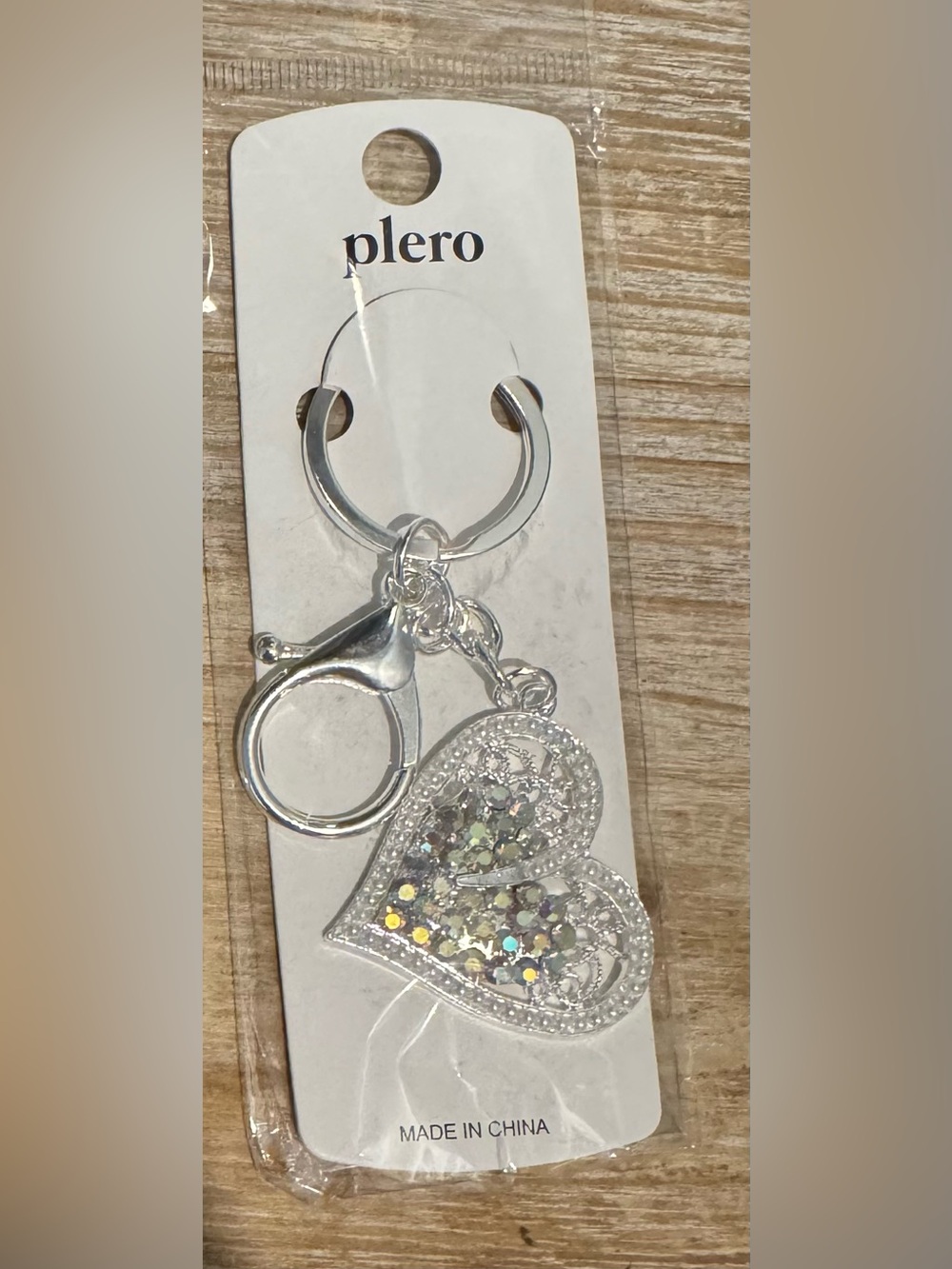 Sparking Silver-Tone Heart Keychain/Bag Charm